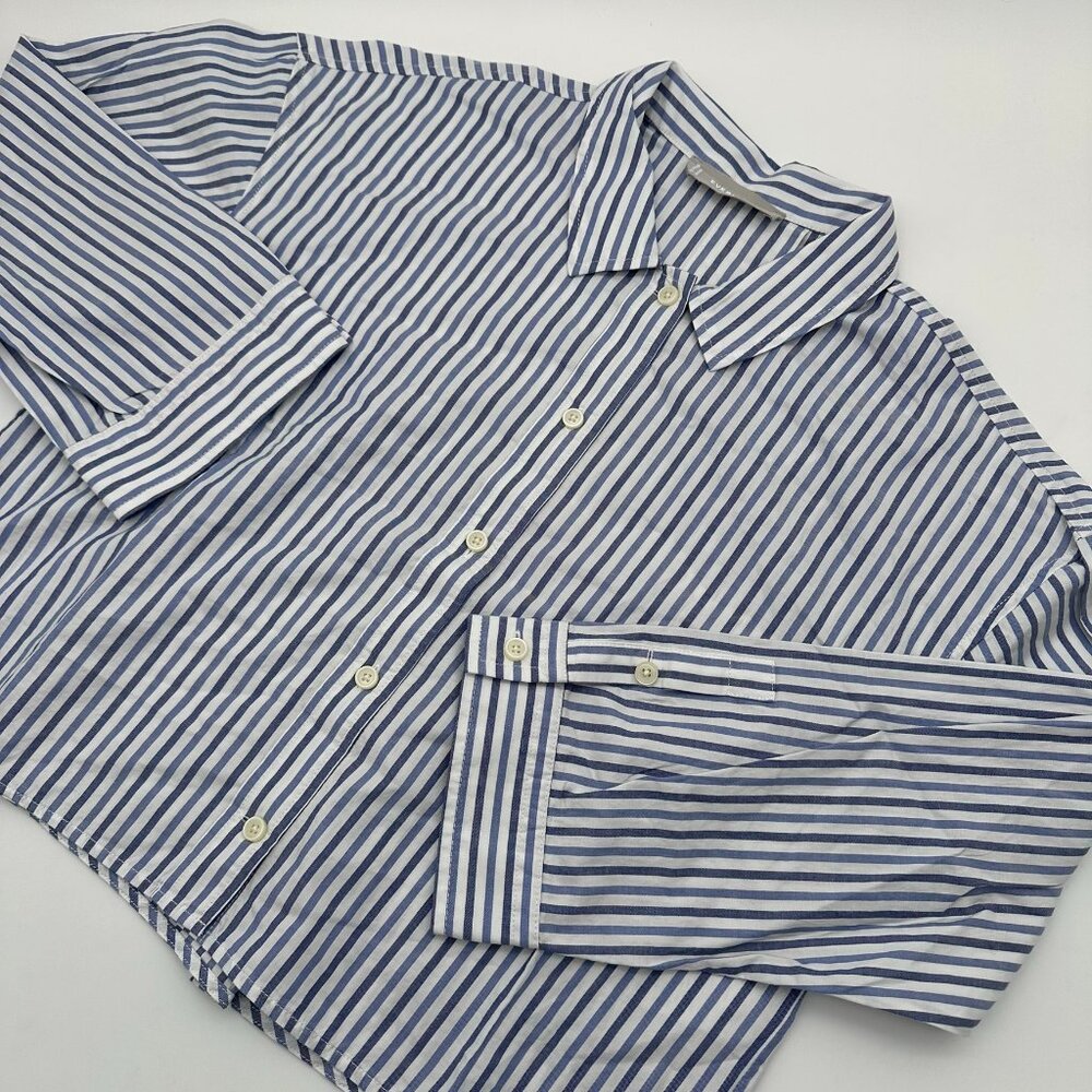 NWOT W Everlane The Woven 100% Cotton Long Sleeve PJ Top, Size‎ XXS, Blue Stripe
